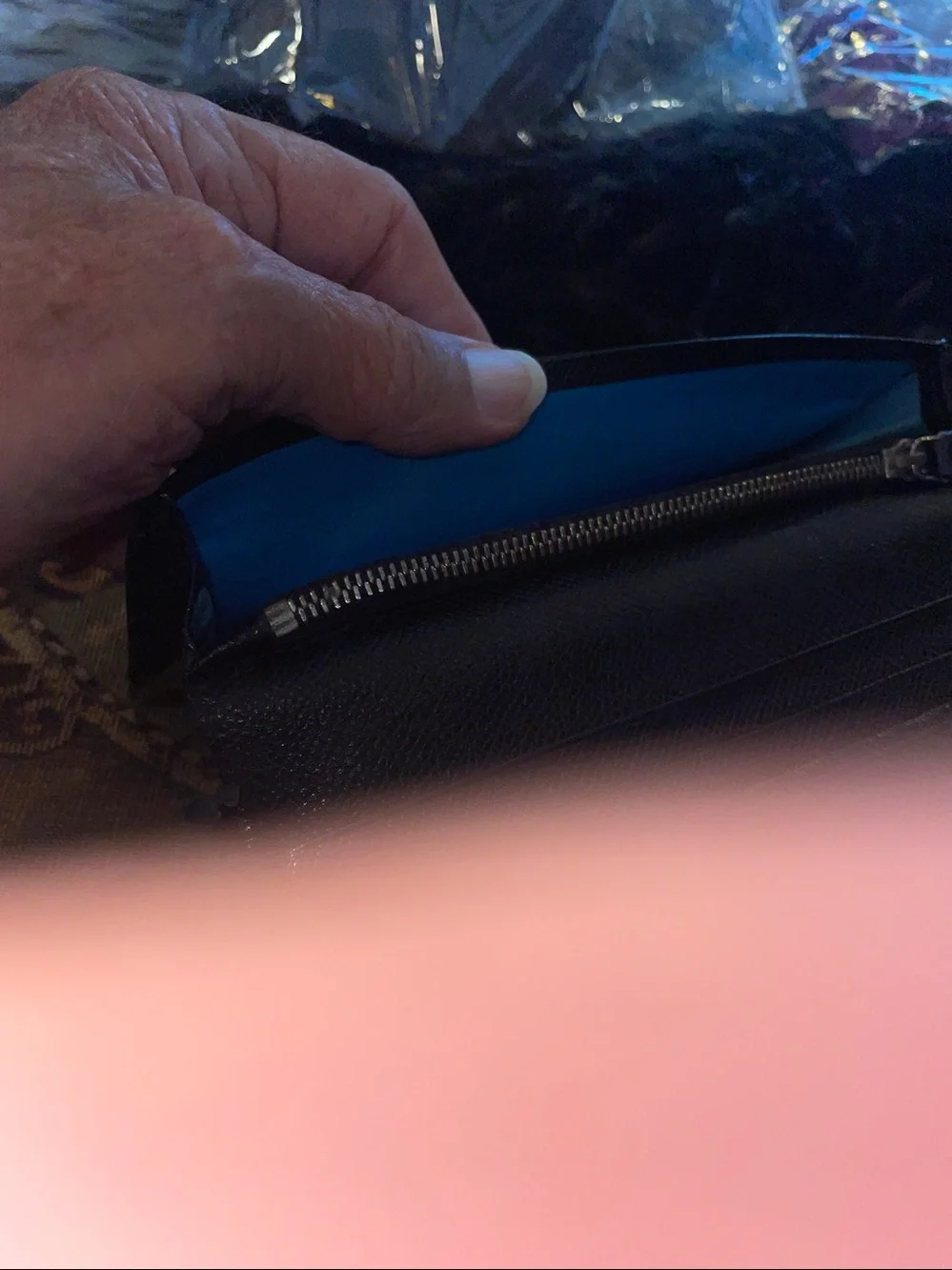 Bvlgari Black Saffiano Leather wallet with blue linings